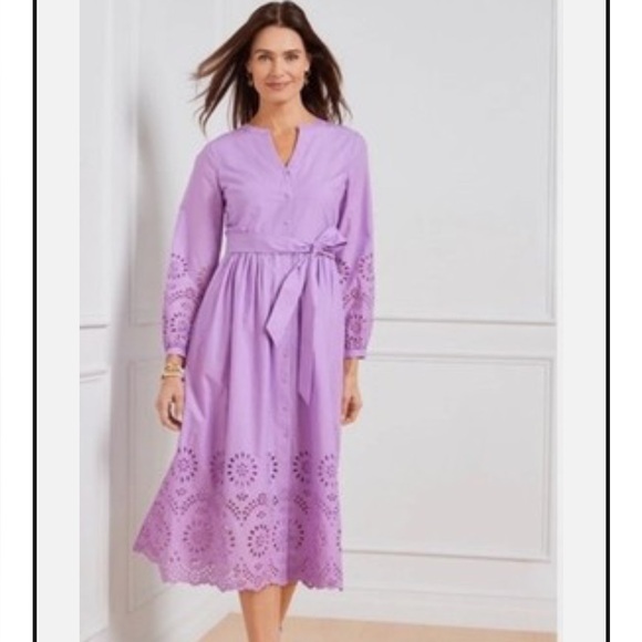 Talbots Dresses & Skirts - Talbots Wisteria Purple Cotton Eyelet Fit & Flare belted Shirtdress - 12